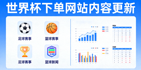 世界杯下单网站内容更新示意图 - 展示足球、篮球等多项体育赛事的新闻图标与数据图表排列